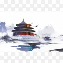 国风水墨天坛背景图