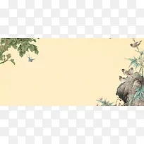 中国风复古花卉花鸟清新banner