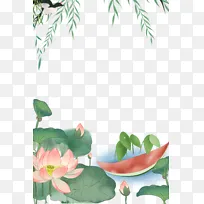 荷花荷塘西瓜船夏季元素