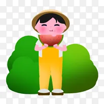 夏天戴帽子吃西瓜小男孩卡通形象