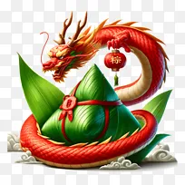 龙缠米粽卡通插画素材