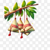 挂在树枝上的粽子卡通插画素材