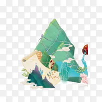 端午节粽子山峰河流画卷酒坛莲花宝塔卷云