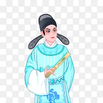 矢量卡通戏曲人物小生蓝色插画