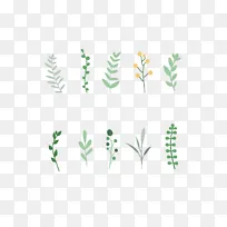 绿色手绘绿植物花草树叶树枝装饰矢量图