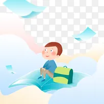 小清新开学季学生同学书包学习矢量元素