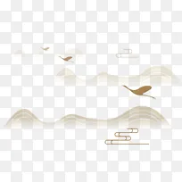 中国风，线条，山峦，飞鹤