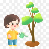 植树节可爱的女孩给树苗浇水元素