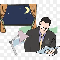 矢量 深夜工作的父亲 手绘插画